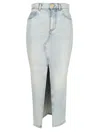 Balmain Midi Denim Skirt With Slit In Light Blue