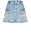 Balmain Mini Cargo Skirt In Blue Cotton Denim In Blue