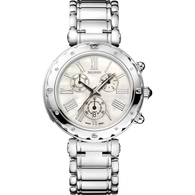 Balmain Watches Mother-of-pearl Chronograph Bracelet Watch, 38mm In Silver/white