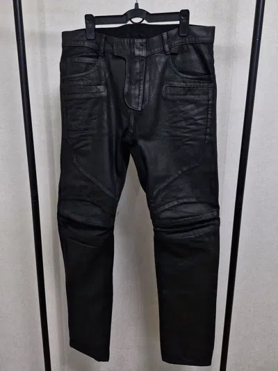 Pre-owned Balmain Waxed Biker Jeans In Black