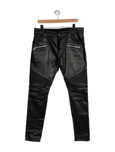 Pre-owned Balmain Waxed Moto Jeans In Black