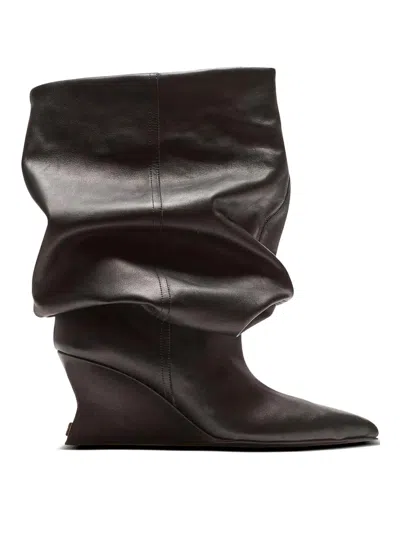 Balmain Leather Wedge Ankle Boots 60 In Black