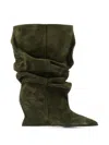 Balmain Slouch Wedge Boots In Green