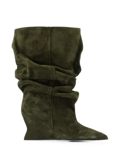 Balmain Wedge Ankle Boots In Green