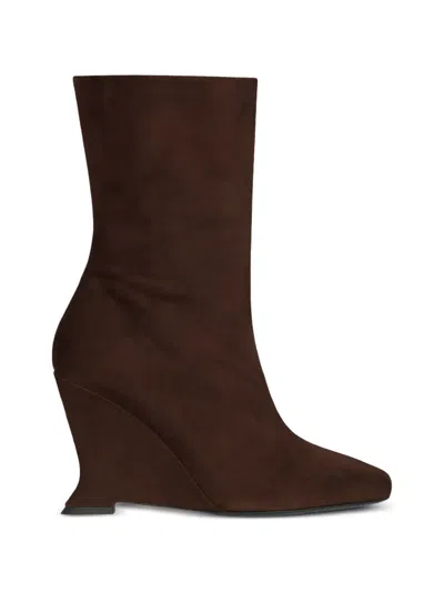 Balmain Wedge Ankle Boots In Suede In Brown