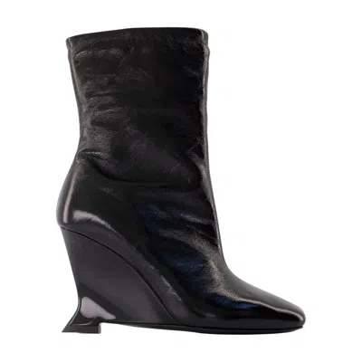 Balmain Calfskin Leather Wedge Ankle Boot In Black