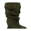 Balmain Slouch Wedge Boots In Green