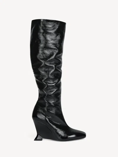 Balmain Wedge Boots In Crinkled Patent Leather In Animal Print