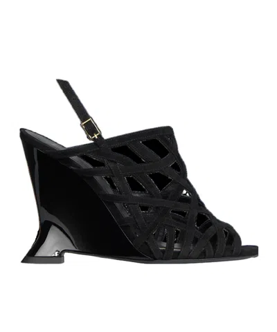 Balmain Wedge Cage Sandals In Suede In Multi