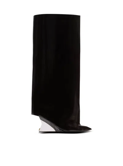 Balmain Wedge Calfskin Leather Boots In Black
