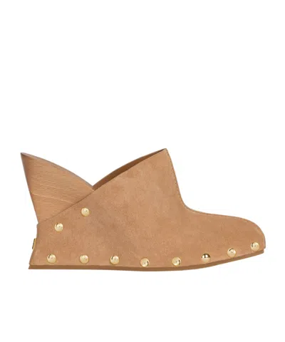 Balmain Wedge Clogs In Wood And Suede In Multi
