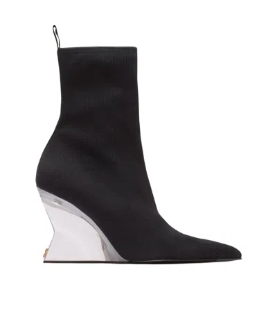 Balmain 95 Ribbed Stretch-knit Wedge Ankle Boots In Black