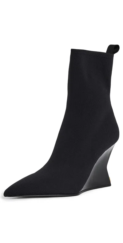 Balmain Wedge Knit Ankle Boots Noir In Black