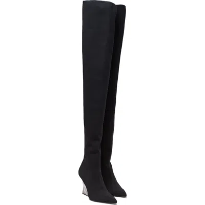 Balmain Knitted Wedge Over-the-knee Boots In Black