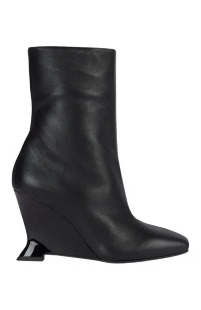 Balmain Wedge Smooth Leather Ankle Boots In Black