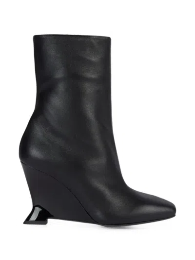 Balmain Wedge Smooth-leather Ankle Boots In Black