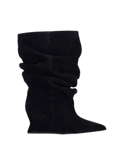 Balmain Wedge Suede Ankle Boots In Black