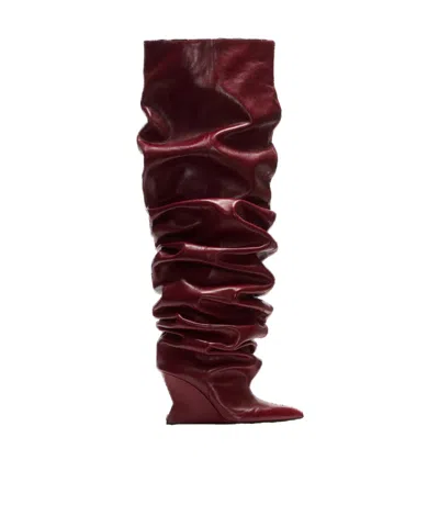 Balmain Wedge Thigh-high Boots In Burgundy