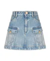 Balmain Mini Cargo Skirt In Blue Cotton Denim In Blue