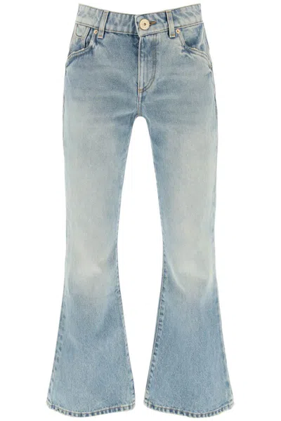 Balmain Western-style Crop Bootcut Jeans In Celeste