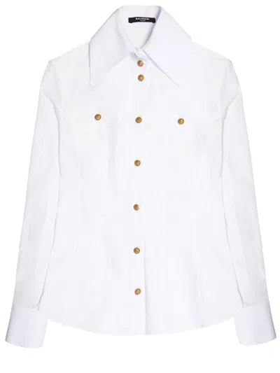Balmain Western Style Poplin Shirt In White
