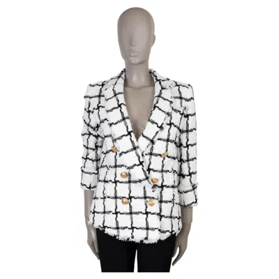 Pre-owned Balmain White & Black Cotton 2018 Plaid Tweed Jacket 38 S