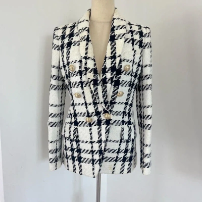 Pre-owned Balmain White And Black Houndstooth Double Breasted Jacket