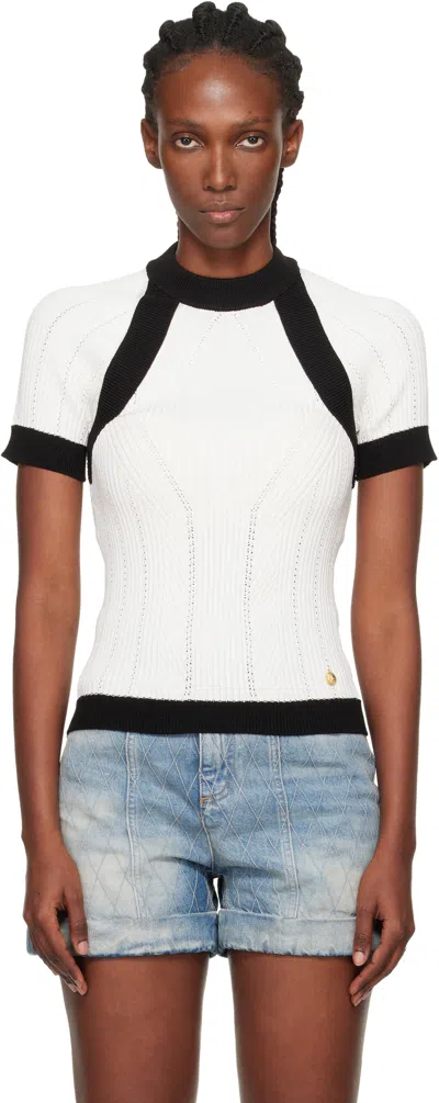 Balmain White & Black Short-sleeved Knit Top