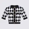 Balmain Cropped Button-embellished Jacquard-knit Top In Noir/blanc