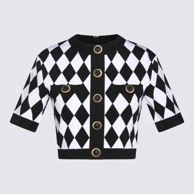 BALMAIN WHITE AND BLACK VISCOSE TOP