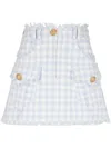 Balmain Button-embellished Frayed Gingham Cotton-blend Tweed Mini Skirt In White