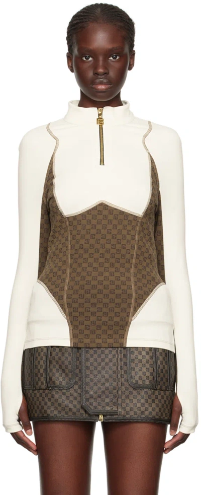 Balmain Printed Paneled Stretch Cotton-jersey Base Layer In Wga Marron/marron