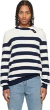 Balmain Striped Crew Neck Long Sleeve Sweater In White