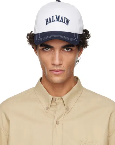 Balmain White & Navy Two-tone Cotton Cap