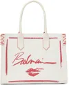 Balmain White B-army '' Lipstick Print Tote In Guq Creme/rouge
