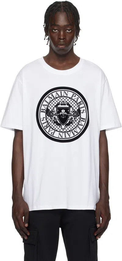 Balmain White ' Coin' T-shirt In Gab Blanc/noir