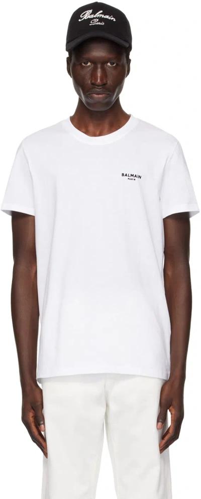 BALMAIN WHITE 'BALMAIN PARIS' FLOCKED T-SHIRT