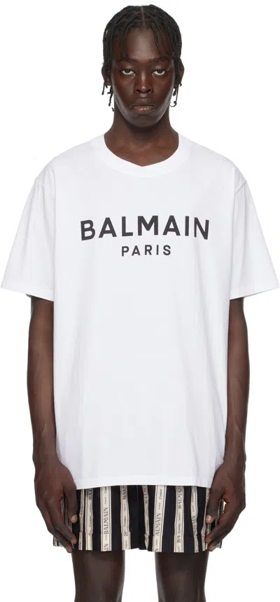 BALMAIN WHITE 'BALMAIN PARIS' PRINT T-SHIRT