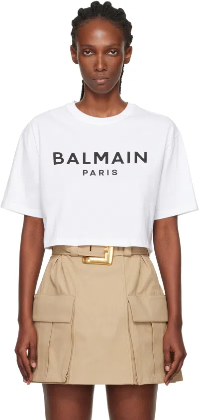 Balmain White ' Paris' Print T-shirt In Multi