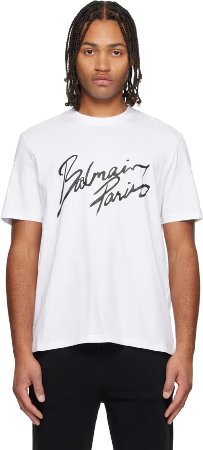Balmain White ' Paris' Writing T-shirt