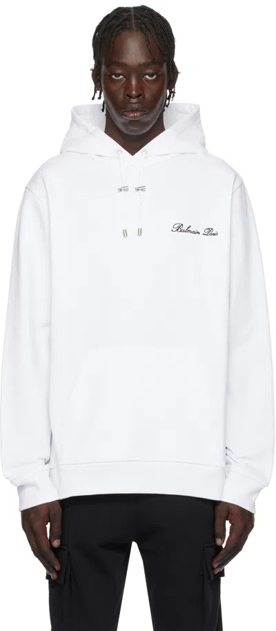 Balmain White '' Signature Hoodie In Gab Blanc/noir