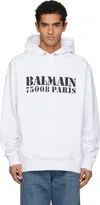 Balmain Stamped Cotton Hoodie Pocket In White