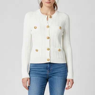 Pre-owned Balmain White Button Embellished Pointelle Rib Knit Cardigan S