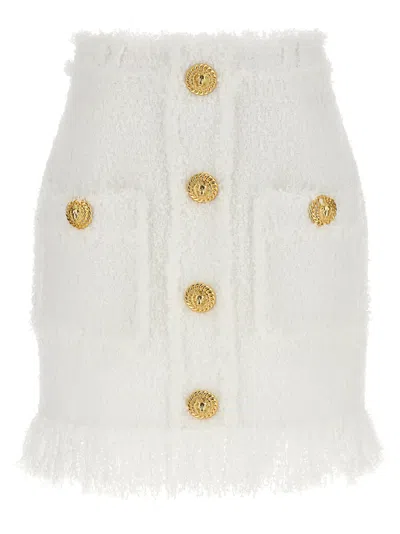 BALMAIN WHITE BUTTON TWEED SKIRT