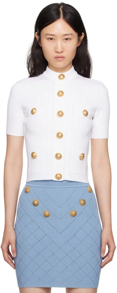 BALMAIN WHITE BUTTONED CARDIGAN