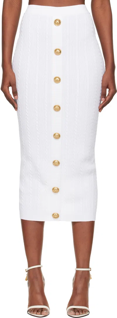 Balmain White Cable-knit Midi Skirt