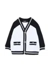 Balmain White Cardigan For Baby Girl With Logo In Multi