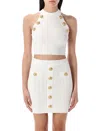 Balmain Women's 6 Button Halterneck Knit Cropped Top In White