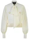 Balmain Pussy-bow Feather-trimmed Silk And Metallic Cotton-blend Tweed Jacket In White