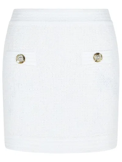 BALMAIN BALMAIN WHITE COTTON BLEND MINISKIRT